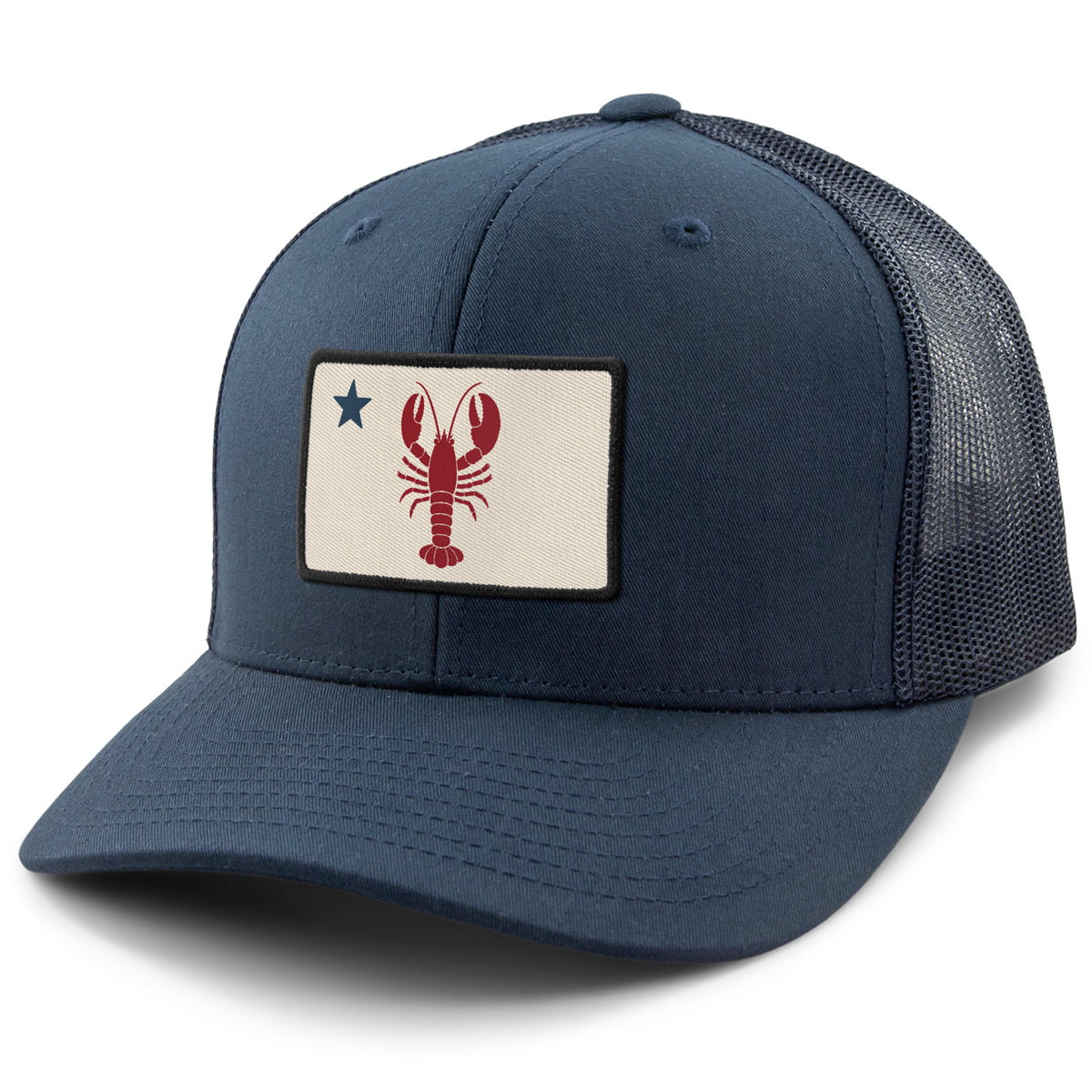 Maine Lobster Flag classic snapback trucker in navy — nautical Maine flag patch