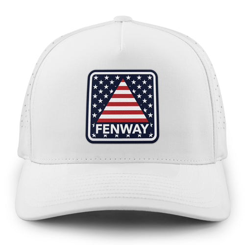 Gray performance hat with Fenway Stars & Stripes patriotic patch on front