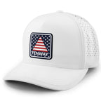 White performance hat with Fenway Stars & Stripes patriotic patch on front