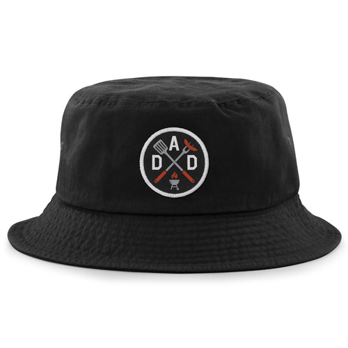 Black bucket hat with DAD Grilling embroidered emblem on front