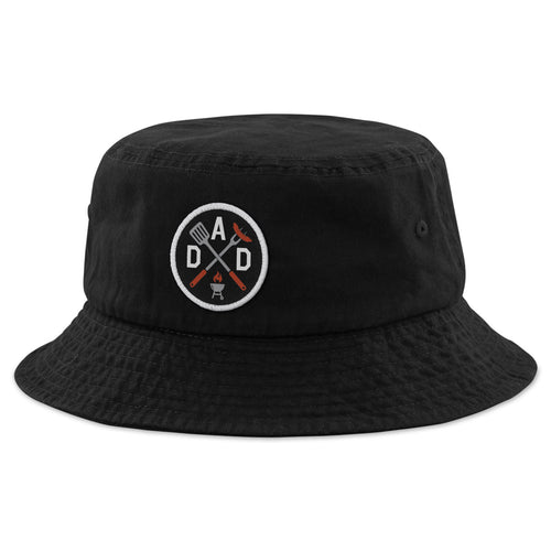 DAD Grilling emblem detail on black bucket hat