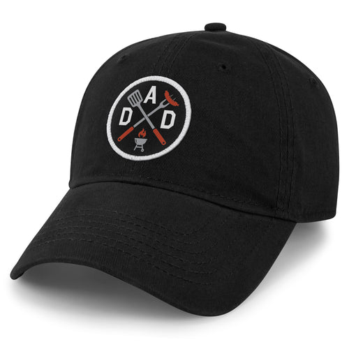 Black dad hat with DAD Grilling printed twill patch on front