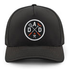 Gray performance hat with Dad Grilling embroidered emblem on front
