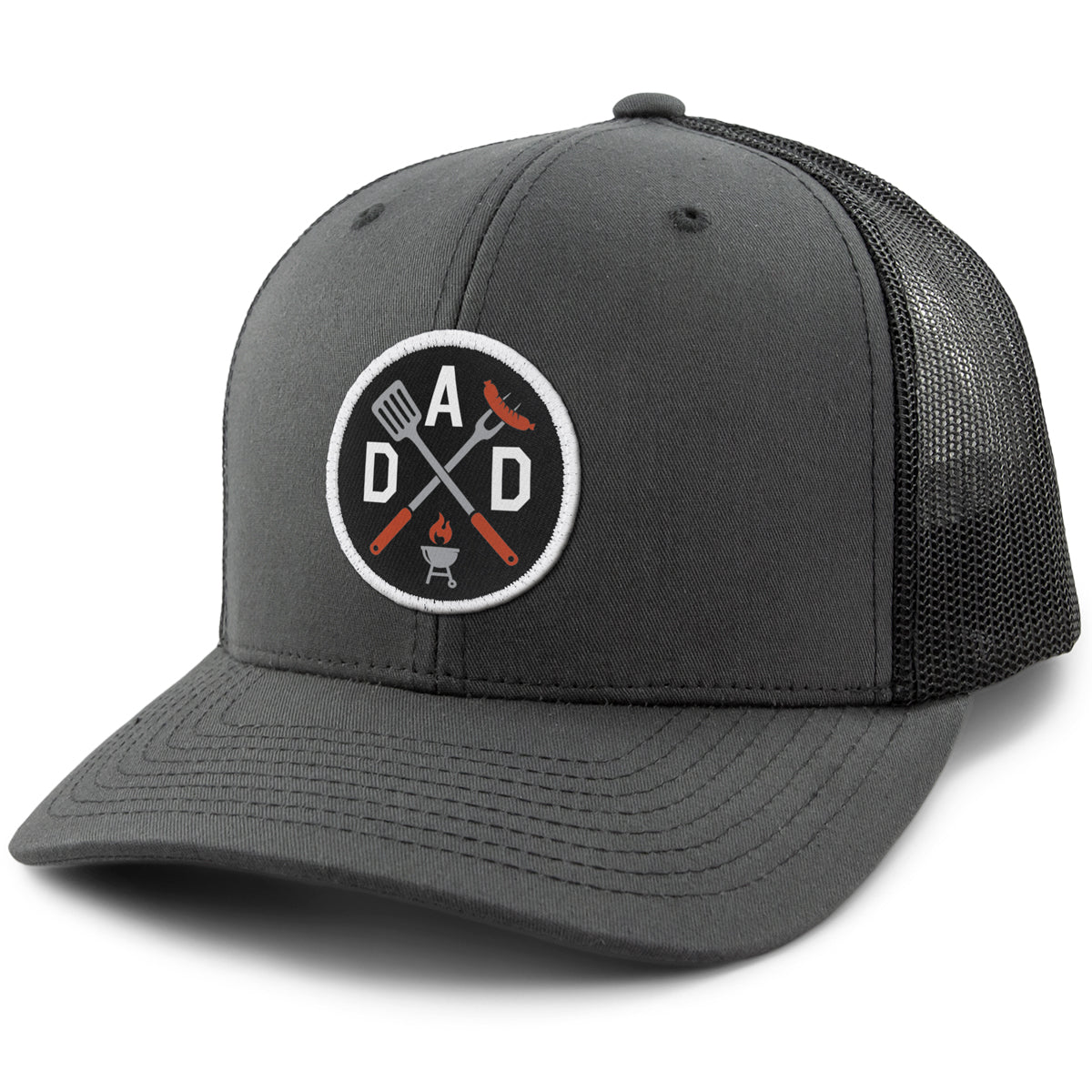 Military Green snapback trucker hat with DAD Grilling printed twill patch on front