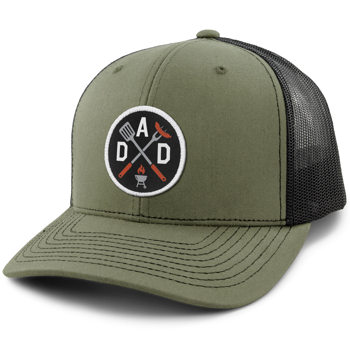 DAD Grilling patch detail on snapback trucker hat