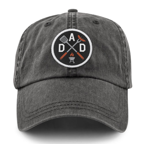 Side view of DAD Grilling washed dad hat in charcoal