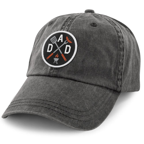 Charcoal washed dad hat with DAD Grilling printed twill patch on front