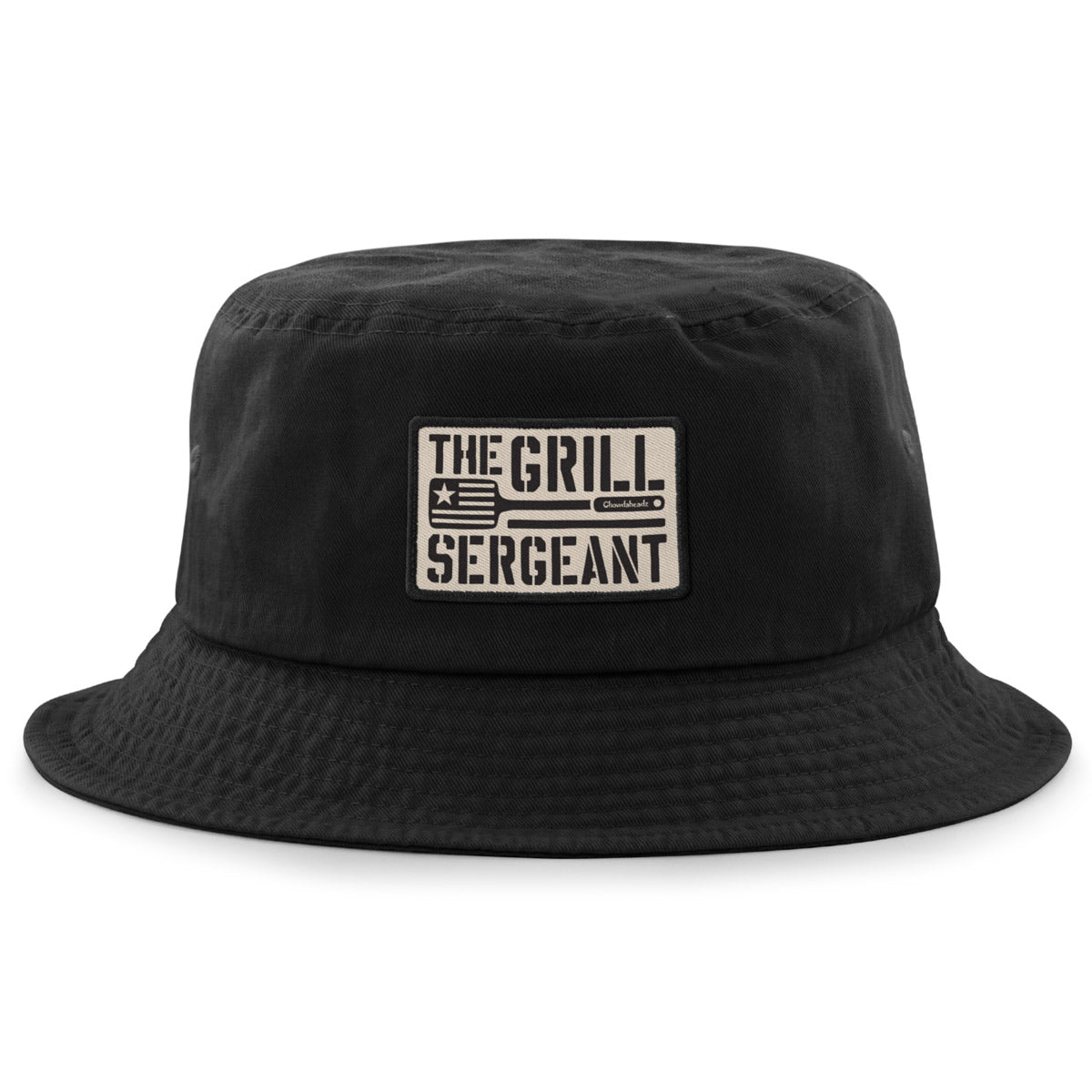 Black bucket hat with The Grill Sergeant embroidered emblem on front