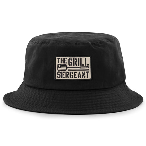 Black bucket hat with The Grill Sergeant embroidered emblem on front