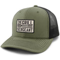 Military Green snapback trucker hat with The Grill Sergeant leather patch on front