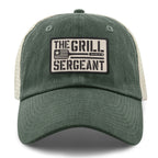 The Grill Sergeant leather patch detail on relaxed trucker hat