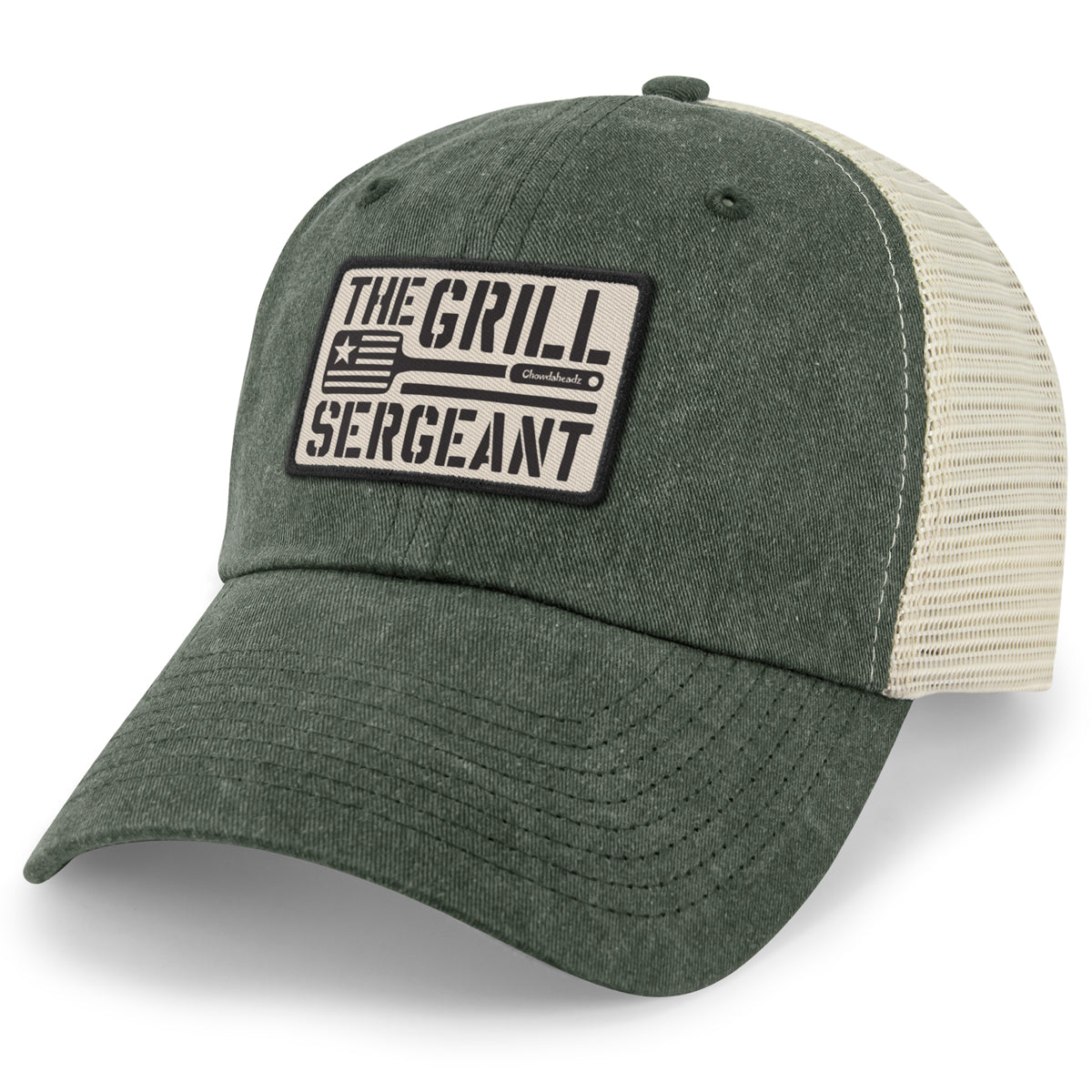 Top-down view of The Grill Sergeant relaxed trucker hat
