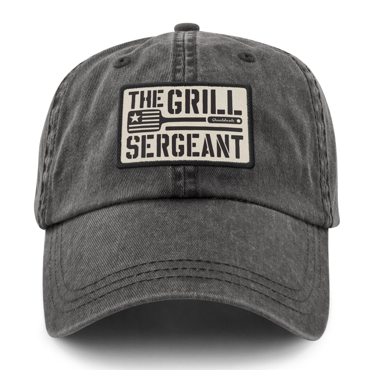 Top-down view of The Grill Sergeant washed dad hat