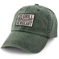 Dark Green washed dad hat with The Grill Sergeant printed twill patch on front