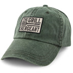 Dark Green washed dad hat with The Grill Sergeant printed twill patch on front