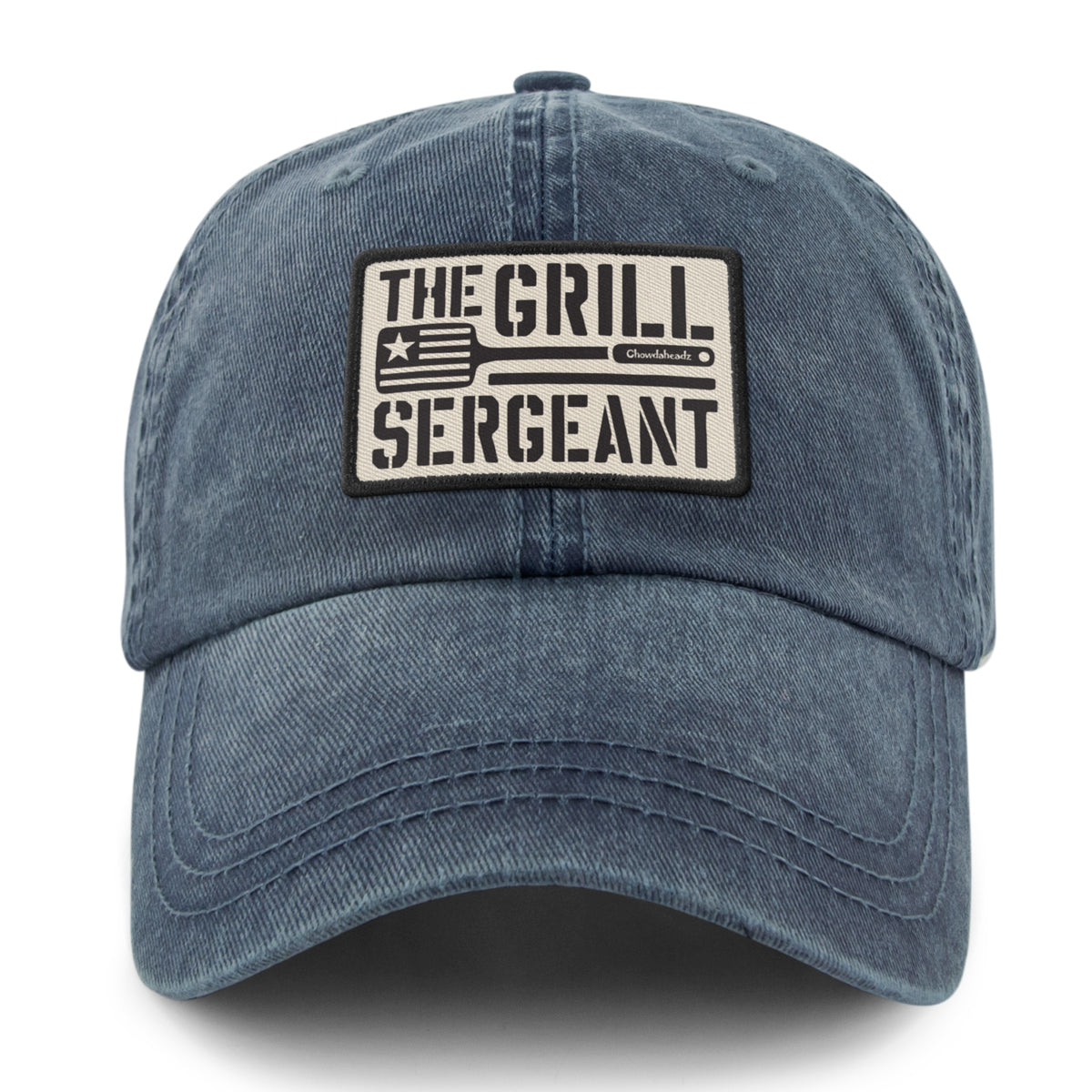 Side view of The Grill Sergeant washed dad hat