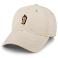 Stone dad hat with Mini Iced Coffee embroidered cup on front