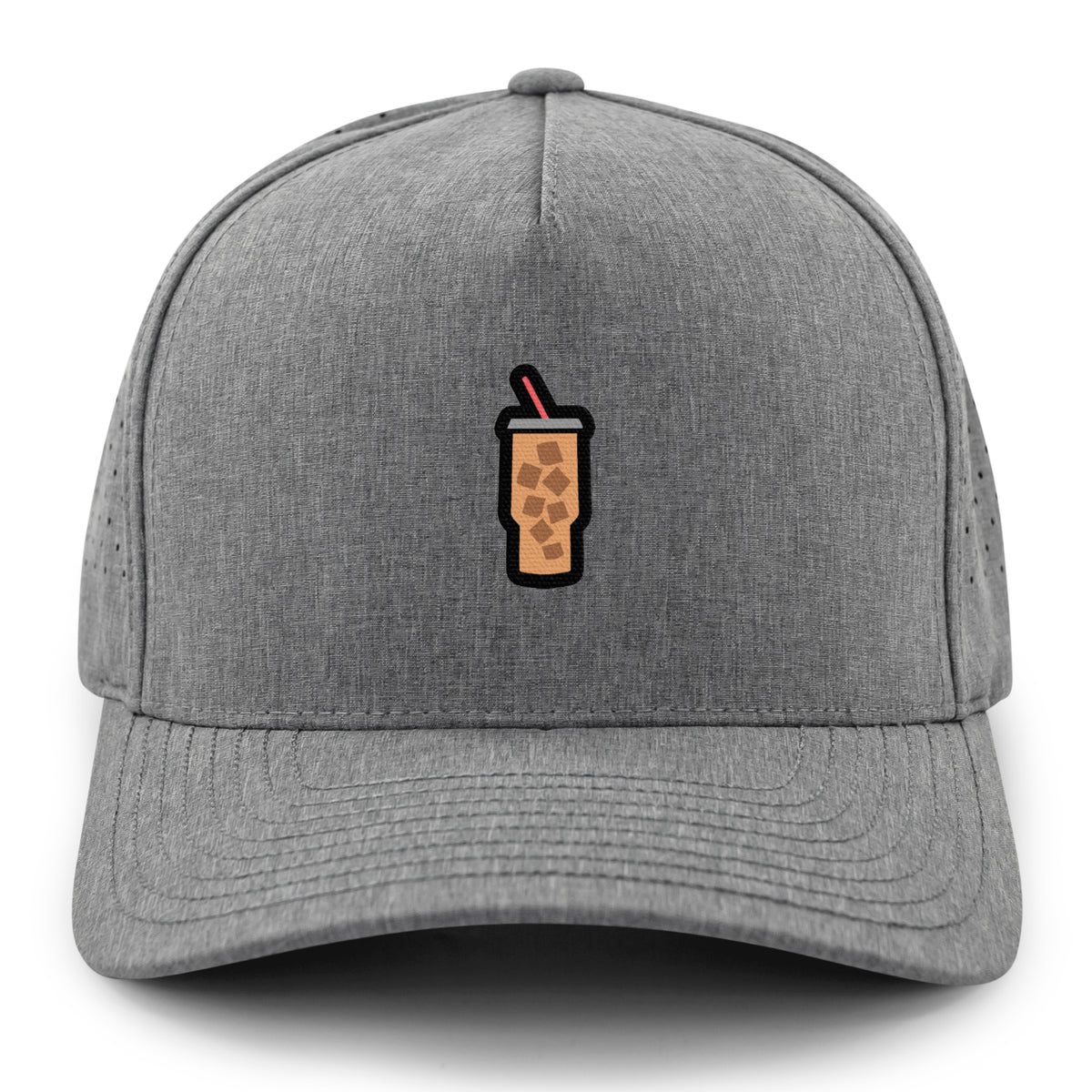 Black performance hat with Mini Iced Coffee embroidered cup on front
