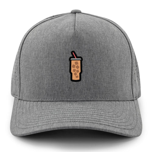 Black performance hat with Mini Iced Coffee embroidered cup on front