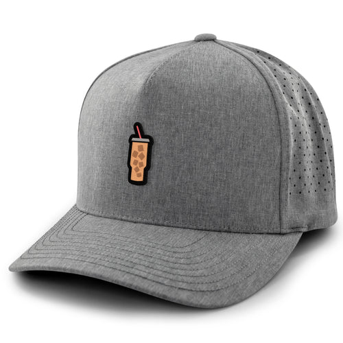 Gray performance hat with Mini Iced Coffee embroidered cup on front