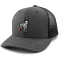 Charcoal snapback trucker hat with Mini Boston Terrier Skeleton With Socks Halloween patch
