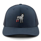 Mini Boston Terrier Skeleton patch detail on snapback trucker hat