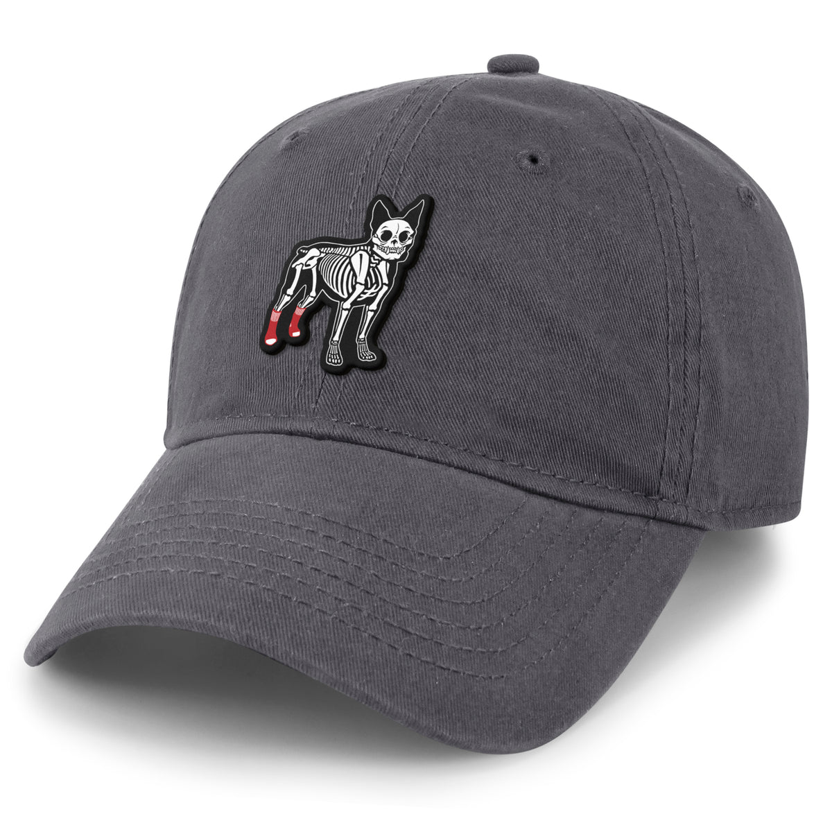 Back view of Mini Boston Terrier Skeleton dad hat with adjustable strap