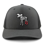 Navy snapback trucker hat with Moose Skeleton With Socks Halloween patch on front