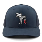 Moose Skeleton With Socks patch detail on snapback trucker hat