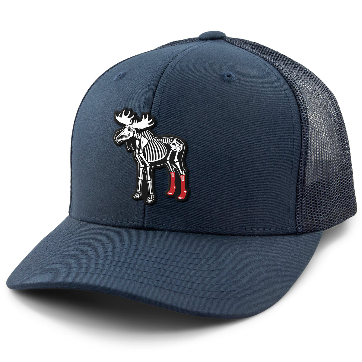 Side view of Moose Skeleton With Socks snapback trucker hat