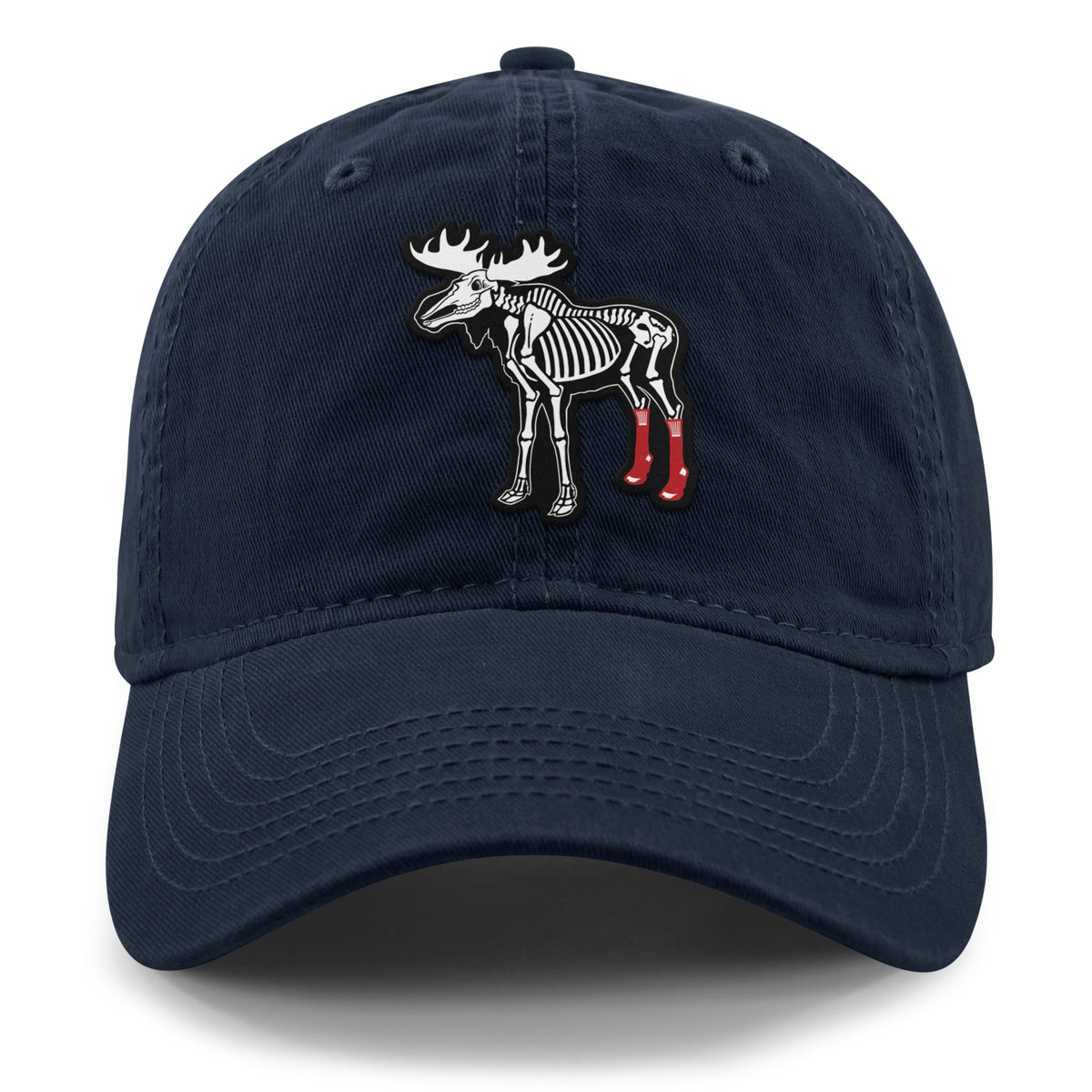 Black dad hat with Moose Skeleton With Socks Halloween patch on front