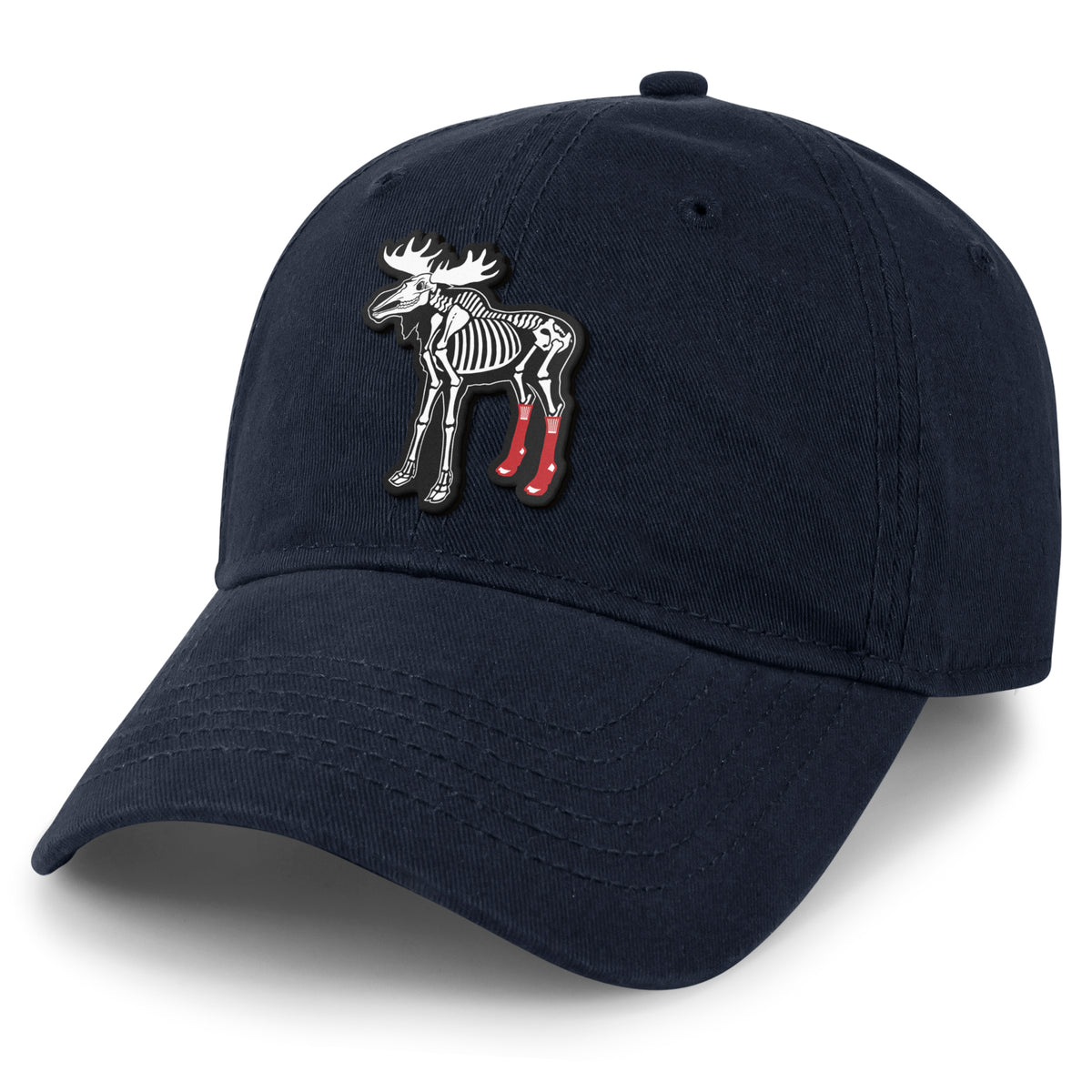 Navy dad hat with Moose Skeleton With Socks Halloween patch on front