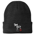Charcoal cuff knit beanie with Moose Skeleton With Socks Halloween emblem