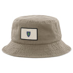 Khaki bucket hat with Vintage Massachusetts Flag printed leather patch