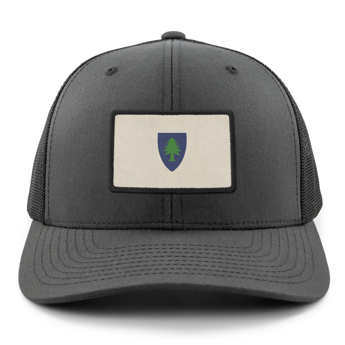 Vintage Massachusetts Flag leather patch detail on snapback trucker