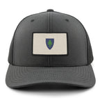 Vintage Massachusetts Flag leather patch detail on snapback trucker