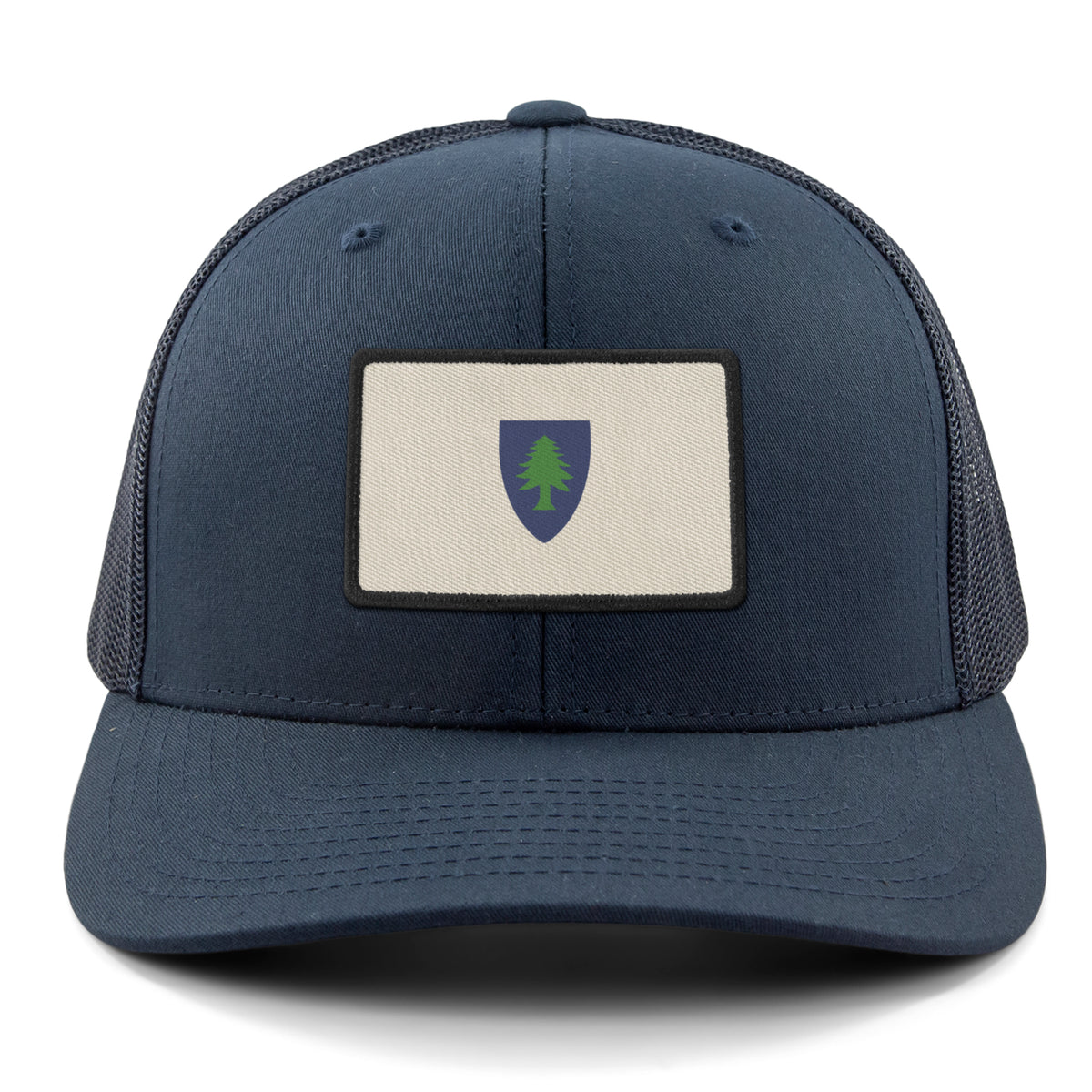 Charcoal snapback trucker hat with Vintage Massachusetts Flag printed leather patch