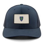 Charcoal snapback trucker hat with Vintage Massachusetts Flag printed leather patch