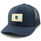 Navy snapback trucker hat with Vintage Massachusetts Flag printed leather patch