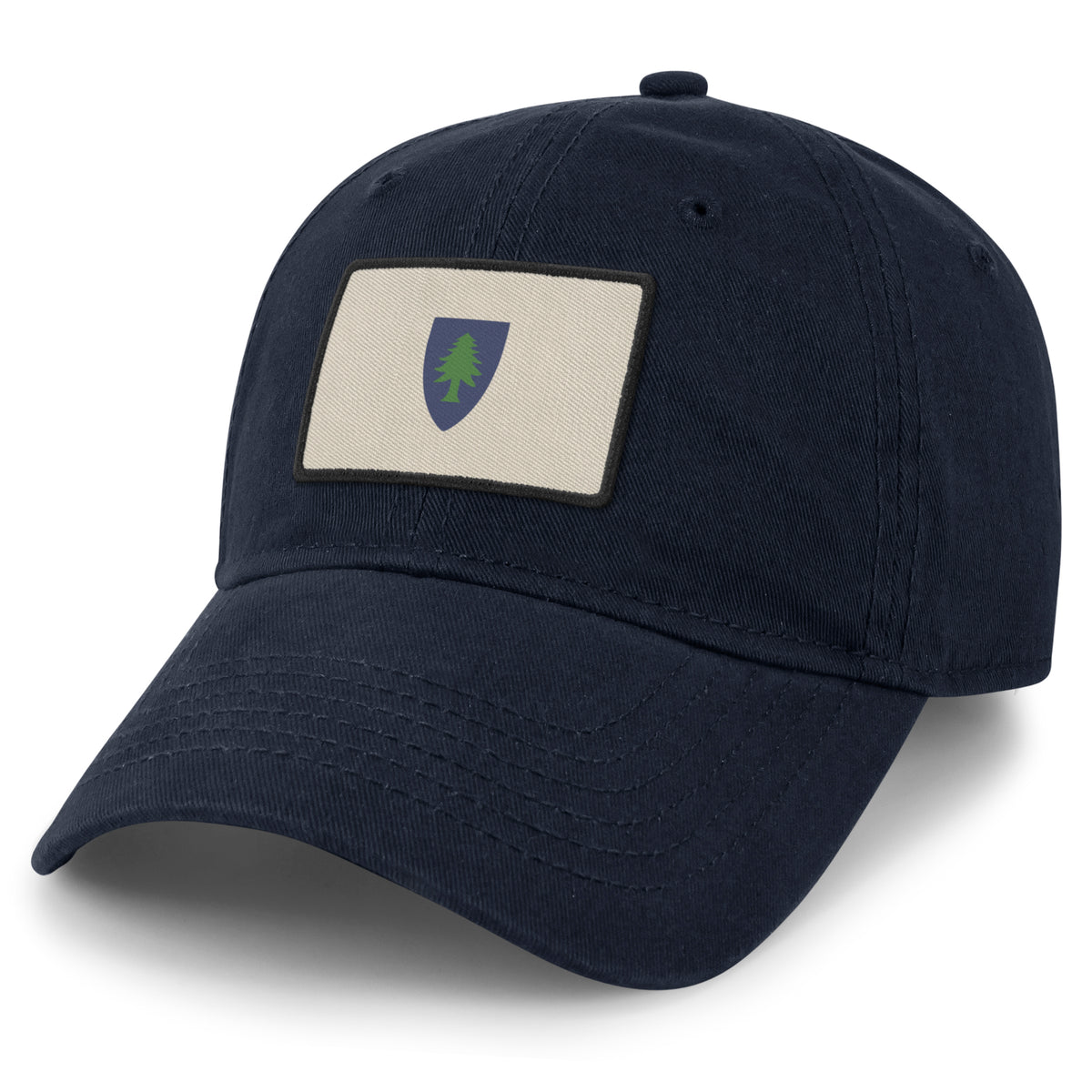 Navy dad hat with Vintage Massachusetts Flag printed leather patch