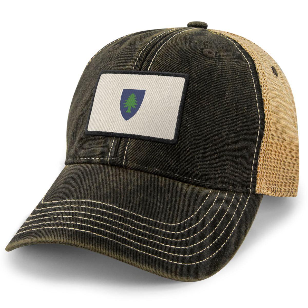 Back mesh view of Vintage Massachusetts Flag Dirty Water Trucker