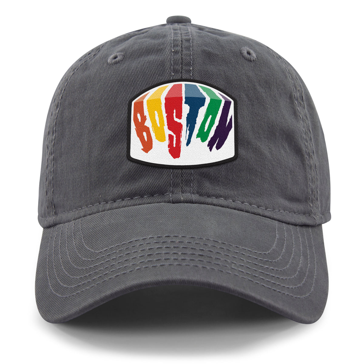 Top-down view of Boston Rainbow Paint dad hat