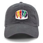 Top-down view of Boston Rainbow Paint dad hat