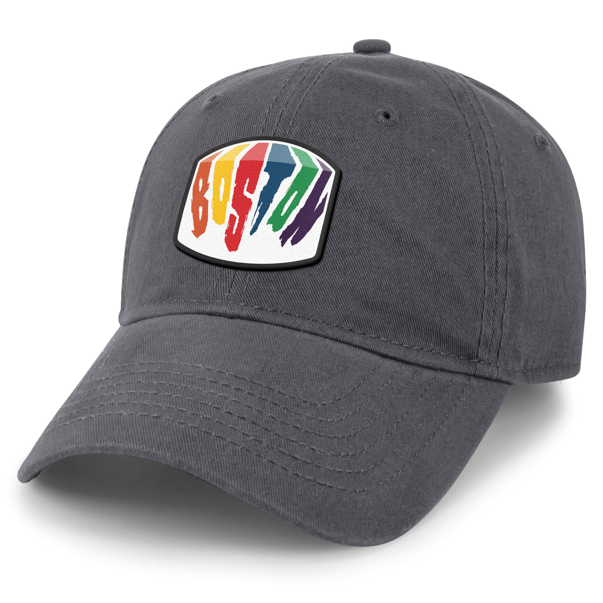 Boston Rainbow Paint leather patch detail on dad hat