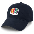 Navy dad hat with Boston Rainbow Paint printed leather patch