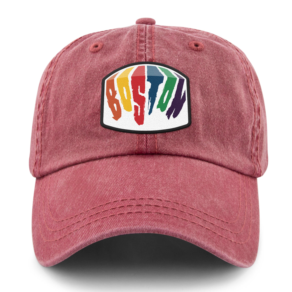 Boston Rainbow Paint washed dad hat close-up detail