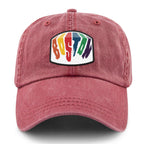 Boston Rainbow Paint washed dad hat close-up detail