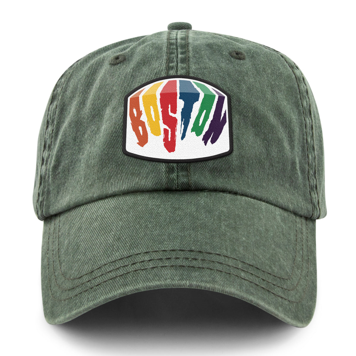Side view of Boston Rainbow Paint washed dad hat