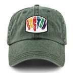 Side view of Boston Rainbow Paint washed dad hat
