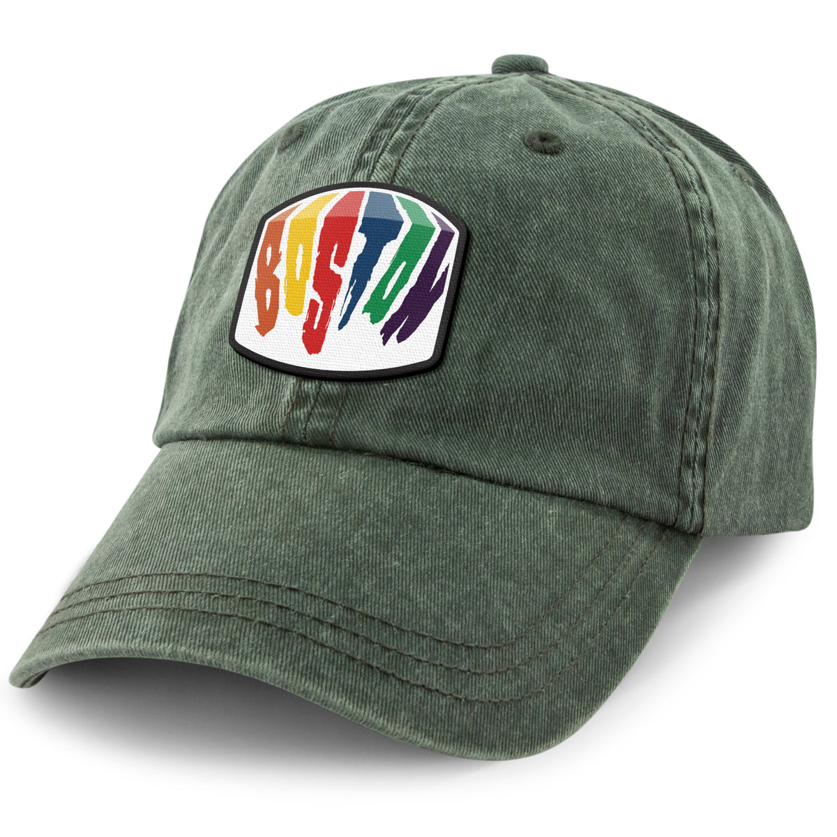 Cardinal washed dad hat with Boston Rainbow Paint printed leather patch